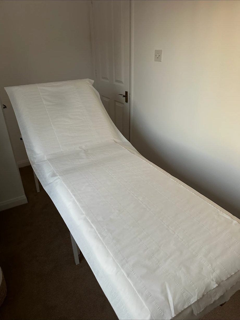 The treatment couch in the home room in Middle Wallop